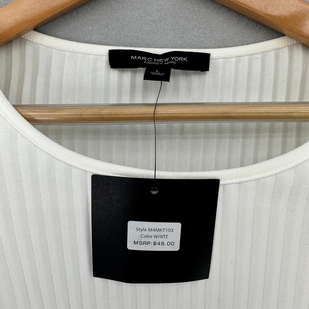 Marc New York Andrew Marc White Ribbed Top Layered Flutter Ruffle Sleeve SZ L - Picture 4 of 10